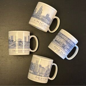 4 Starbucks Mugs - Blue and White